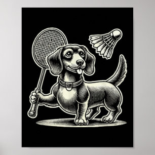 Póster Dachshund Dog Badminton Player Shuttle Men Mujeres
