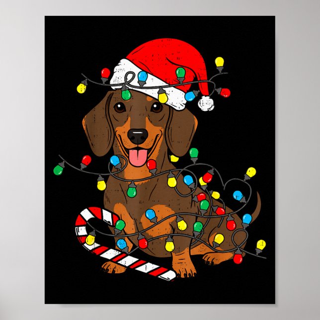 Póster Dachshund Dog Christmas Lights Santa Xmas Pet Dog  (Frente)