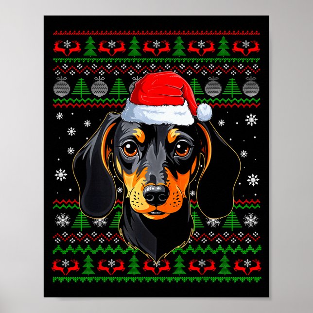 Póster Dachshund Dog Christmas Ugly Sweater Santa Adults  (Frente)