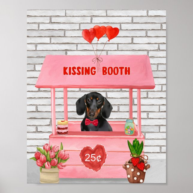 Póster Dachshund Dog El día de San Valentín Kissing Booth (Frente)