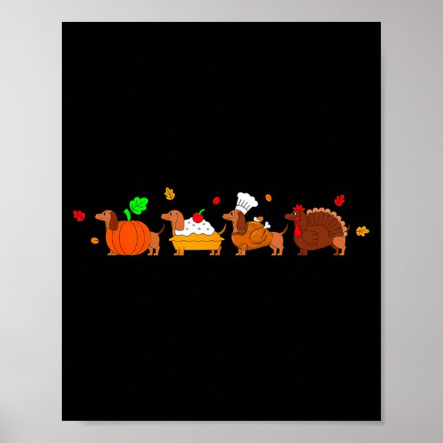 Póster Dachshund Dog Pumpkin E Turkey Thanksgiving  (Frente)