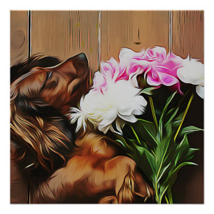 Póster Dachshund En El Suelo De Madera