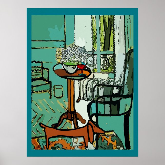 Póster Dachshund En La Sala De Cama (Frente)