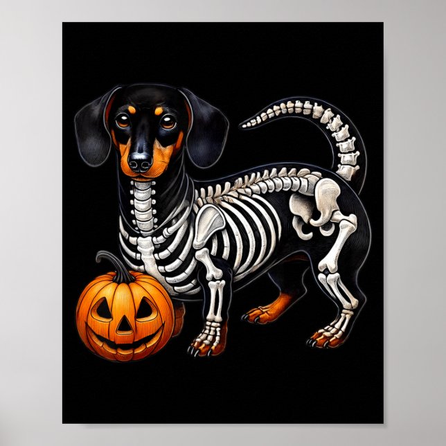 Póster Dachshund Esqueleto Jack O Lantern Perro Wiener Di (Frente)