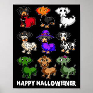 Póster Dachshund Feliz Halloweiner Diversión Halloween Pe