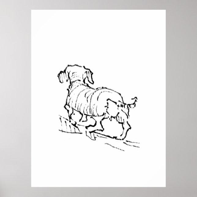 Póster Dachshund Feliz – Ilustración de Perro Salchicha (Frente)
