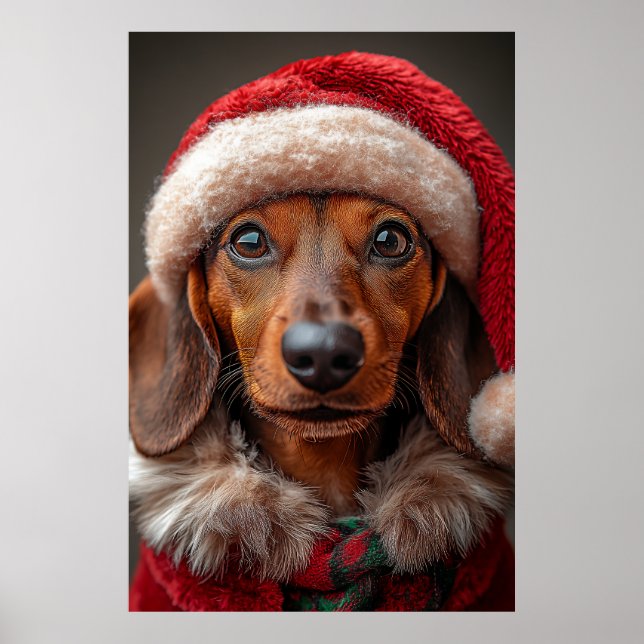 Póster Dachshund festivo en Santa Attire (Frente)