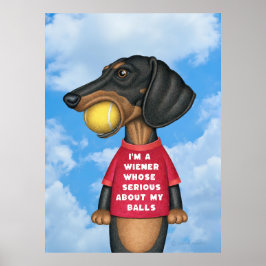 Póster Dachshund gracioso con baile de tenis en boca