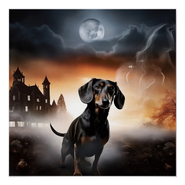 Póster Dachshund Halloween Aterrador (Anverso)