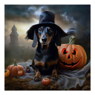 Póster Dachshund Halloween Scary