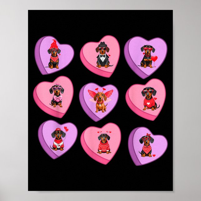 Póster Dachshund Hearts Candy Valentines Weiner Dog Pet L (Frente)