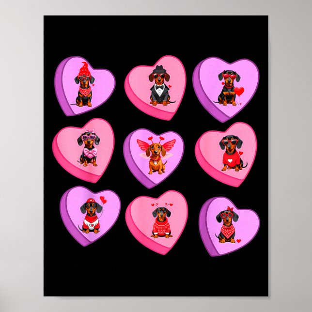 Póster Dachshund Hearts Candy Valentines Weiner Dog Pet L (Frente)