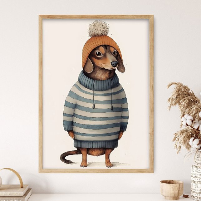 Póster Dachshund In Winter Mood, Funny Dog Decor, Cozy Do (Subido por el creador)