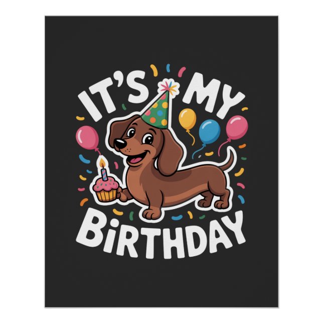 Póster Dachshund It's My Birthday (Anverso)