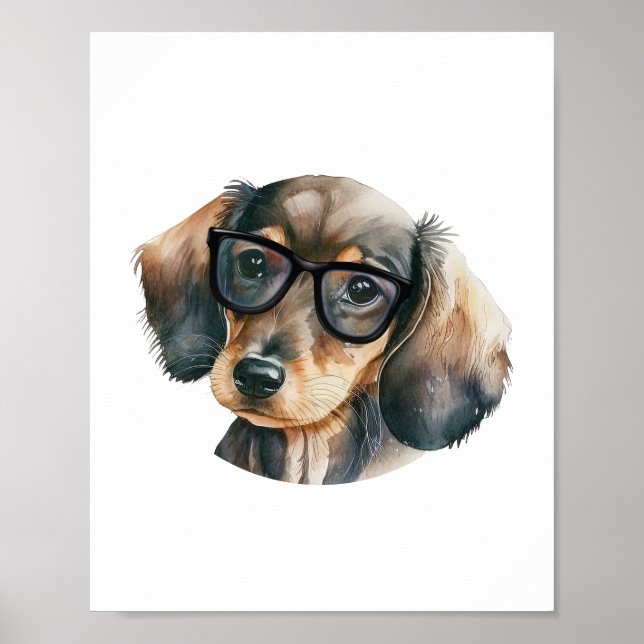 Póster Dachshund lindo con gafas negras (Frente)
