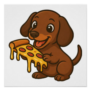 Póster Dachshund lindo dibujo animado pizza amante de la