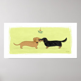 Póster Dachshund Mistletoe Kiss - Navidades de Perros de 