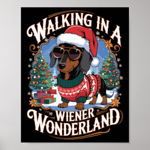 Póster Dachshund Navidades de Santa Hat disfrazados Perro