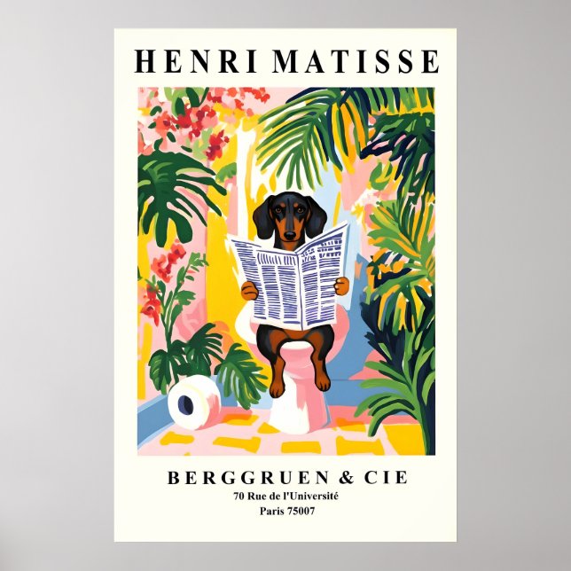 Póster Dachshund on Toilet Wall Art - Funny Matisse (Frente)