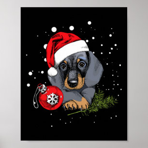 Póster Dachshund Perro Árbol de Navidad Luz Santa Navidad