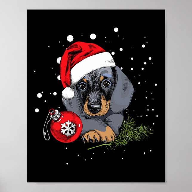 Póster Dachshund Perro Árbol de Navidad Luz Santa Navidad (Frente)