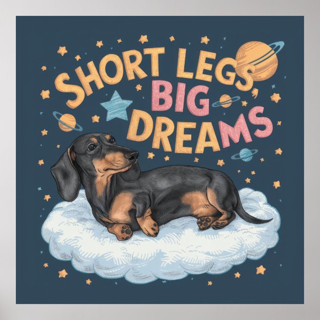 Póster Dachshund Piernas cortas grandes sueños (Frente)