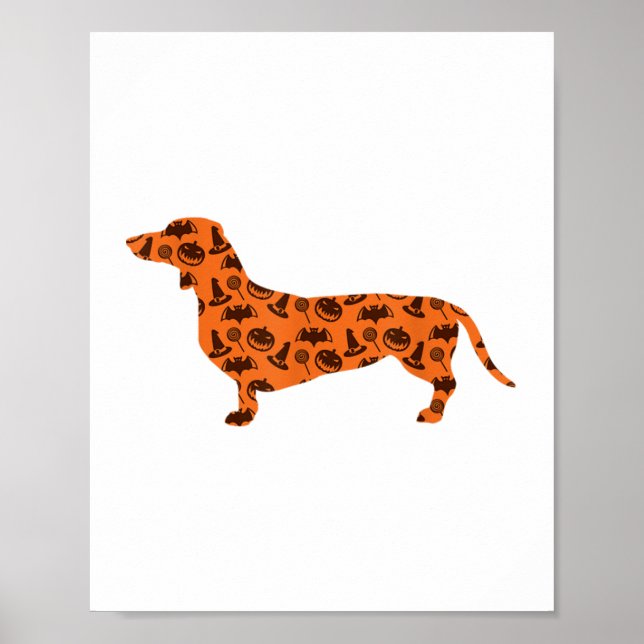 Póster Dachshund Pumpkin Bruja Gracioso Halloween (Frente)