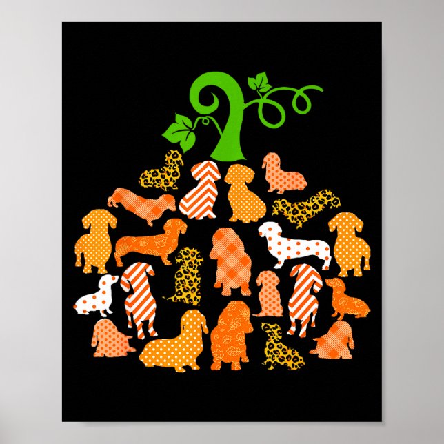 Póster Dachshund Pumpkin Shape Plaid Leopard Dog Autumn H (Frente)