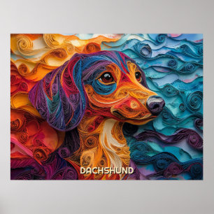 Póster Dachshund Quilling Art Dog Retrato