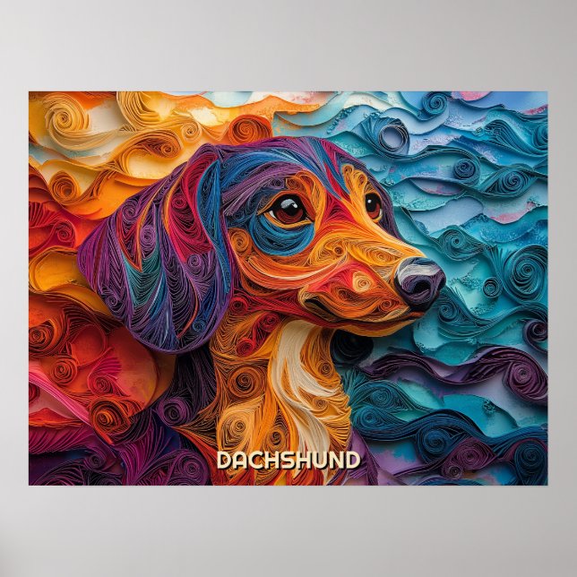 Póster Dachshund Quilling Art Dog Retrato (Frente)