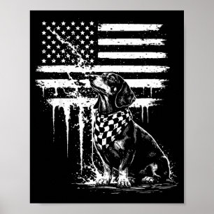 Póster Dachshund salchicha bandera americana 4 de julio d