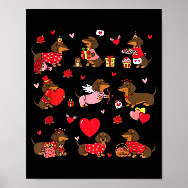 Póster Dachshund San Valentín Perrito Lindo Amor De Perro (Frente)