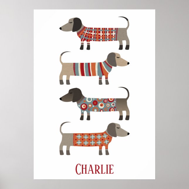 Póster Dachshund Sausage Dog Personalizado (Frente)