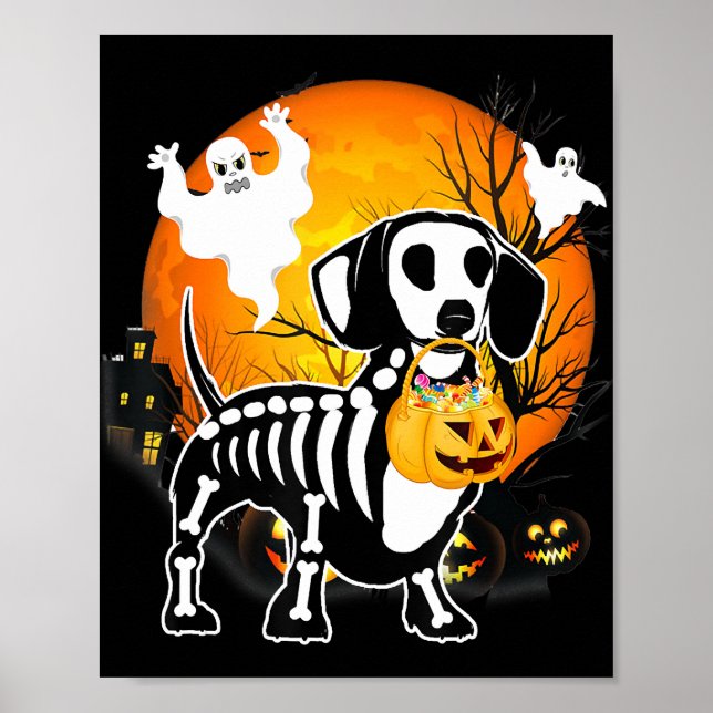 Póster Dachshund Skeleton Halloween Feliz regalo de calab (Frente)