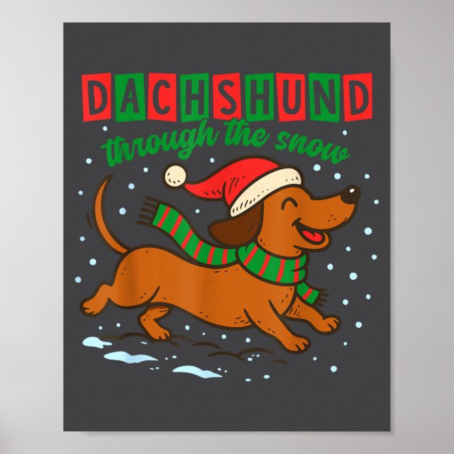 Póster Dachshund Through The Snow Funny Christmas Wiener  (Frente)