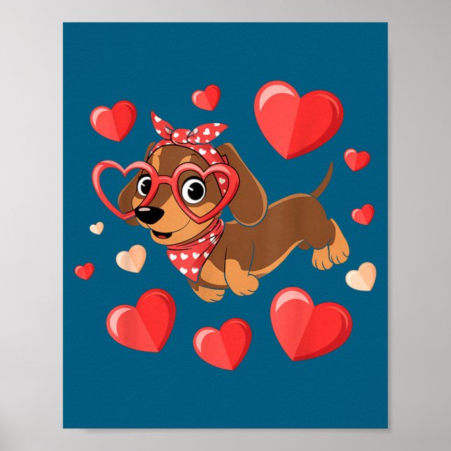 Póster Dachshund Valentines Day Wiener Dog Lover Weenie H (Frente)