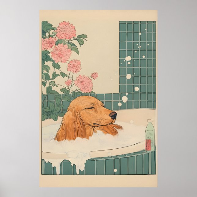 Póster Dachshund Wall Art Japanese Style Bathroom Print (Frente)