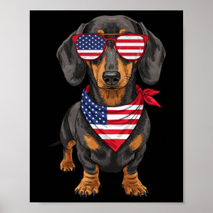 Póster Dachshund Wiener Usa bandera de EE. UU. 4 de julio