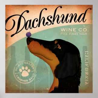 Póster Dachshund Wine Co. by Stephen Fowler Dog Art Print