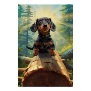 Póster Dachshund Y Butterfly Chase Adventure