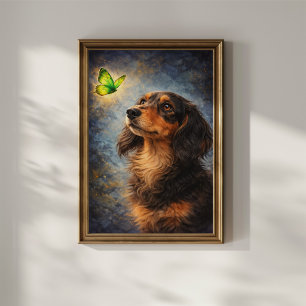 Póster Dachshund y Mariposa