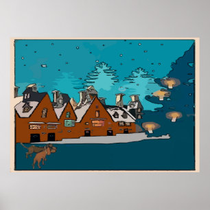 Póster Dachshunds en Winter Village,