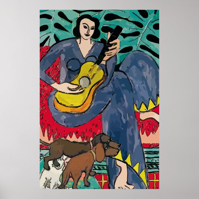 Póster Dachshunds, una mujer de estilo Guitarra y Matisse (Frente)