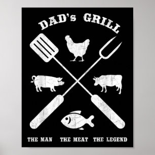 Póster Dad Barbecue Grill El Hombre Leyenda Funny Grill