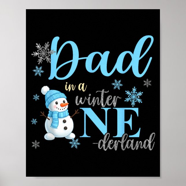 Póster Dad In A Winter Onederland Birthday Boy Girl Cute  (Frente)