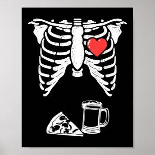 Póster Dad Skeleton Halloween Beer Pizza Fun Pregancy Co