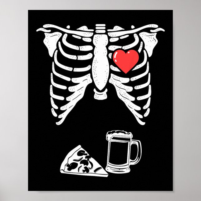 Póster Dad Skeleton Halloween Beer Pizza Fun Pregancy Co (Frente)