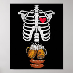 Póster Dad Skeleton Halloween Beer Sausage Funny Pregnanc
