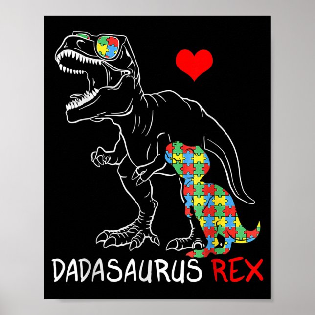 Póster Dadasaurus Rex Autism Awareness Orgulloso padre de (Frente)