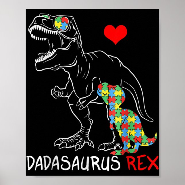Póster Dadasaurus Rex Autism Awareness Orgulloso padre de (Frente)